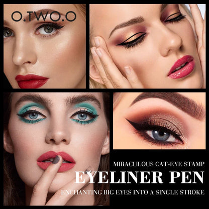 Black waterproof liquid double-ended eyeliner stamp pen by Blushimmer with precise tip for defining and stamping eye makeup.
