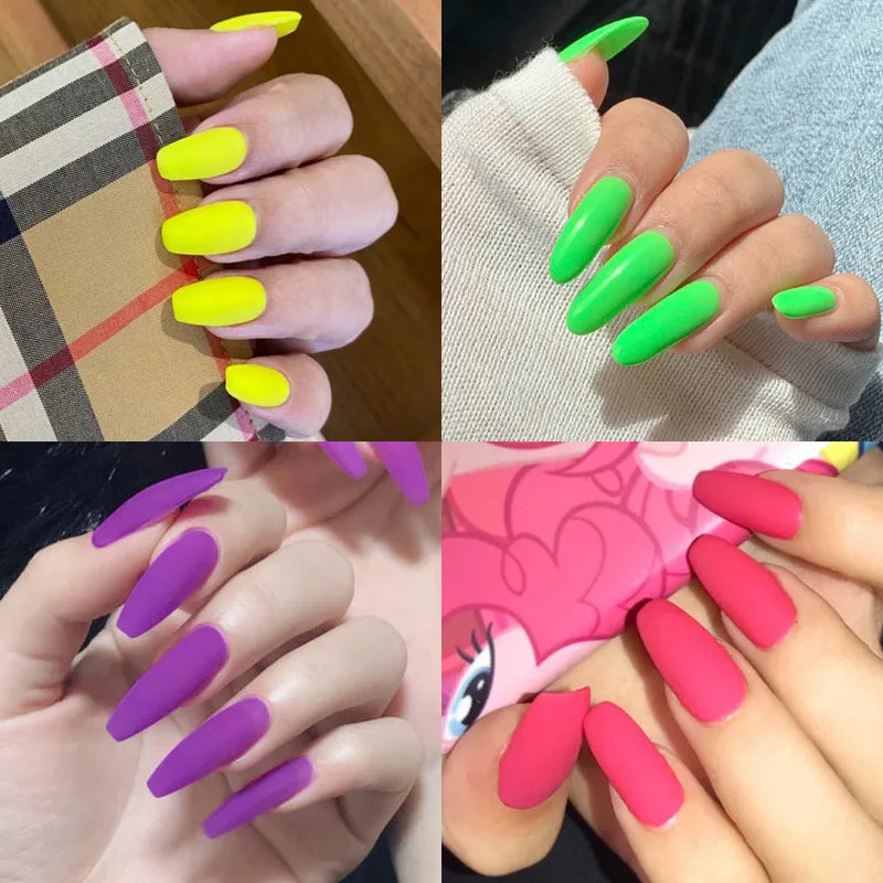 Bright neon color gel polish by Blushimmer, with UV and LED fluorescence for vibrant nail art and salon-ready manicure.