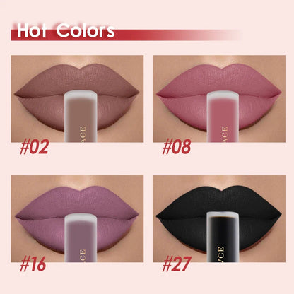 Blushimmer NICEFACE matte liquid lipstick collection featuring sexy red, nude, purple, and metallic shades in sleek packaging.