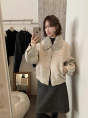 Wholesale Winter 2026 New Fashion Casual Fur Lapel Short Sweet Simple Woolen  Women's Coat