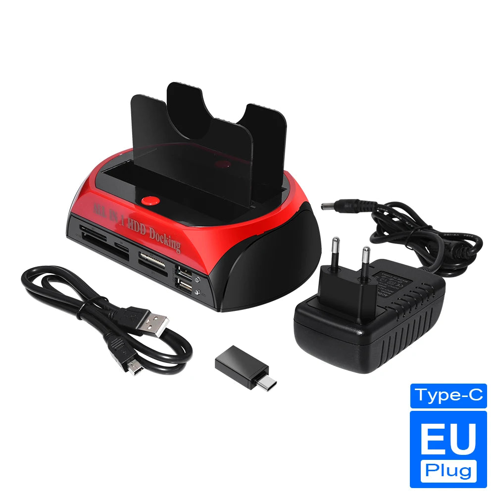 2 IDE 1 SATA USB2.0 Type C Dual External Hard Disk Drive 2.5 inch 3.5 inch Docking Station One Touch Backup OTB HUB Reader