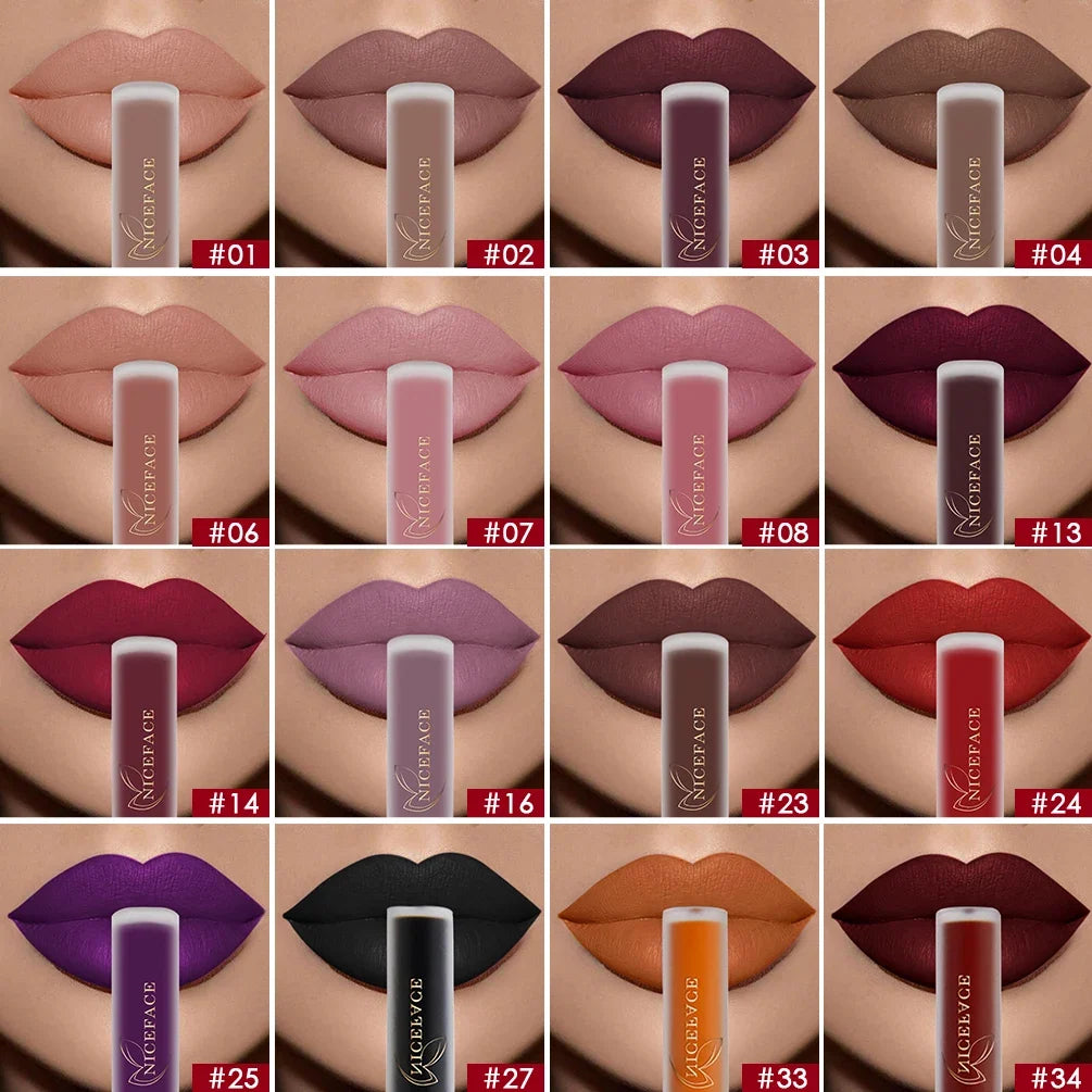 Blushimmer NICEFACE Nude Liquid Lipstick in waterproof, velvet matte finish, long-lasting non-stick lip gloss with a soft nude tint.