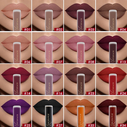 Blushimmer NICEFACE matte liquid lipstick in sexy red, nude, purple, and metallic shades, waterproof and long-lasting lip gloss.