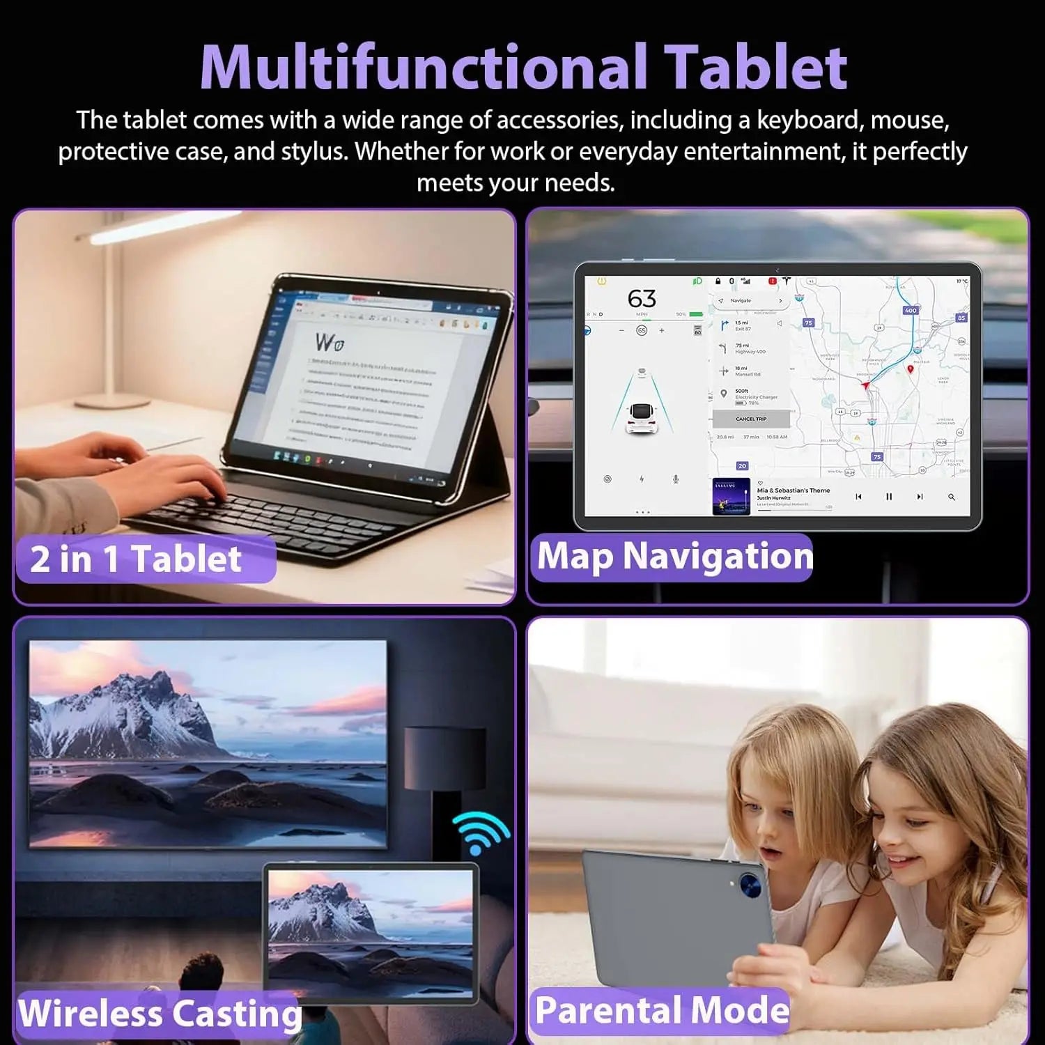 New 10.1" Inch Android 15 Quad Core Tablet PC 12GB RAM 128GB ROM 4000 MAH Battery Wi-Fi with Keyboard Business & Entertainment