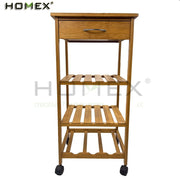 Bamboo Kitchen Trolley Kitchen Serving Cart, Rolling Utility Storage Organizer Cart/Homex_BSCI Factory