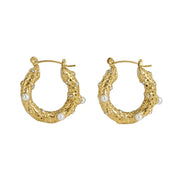18K Gold Stainless Steel U-Shaped Pearl Drop Earrings for Women Vintage Style with Titanium Steel Ear Buckles