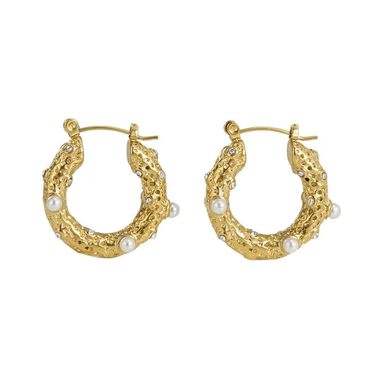 18K Gold Stainless Steel U-Shaped Pearl Drop Earrings for Women Vintage Style with Titanium Steel Ear Buckles
