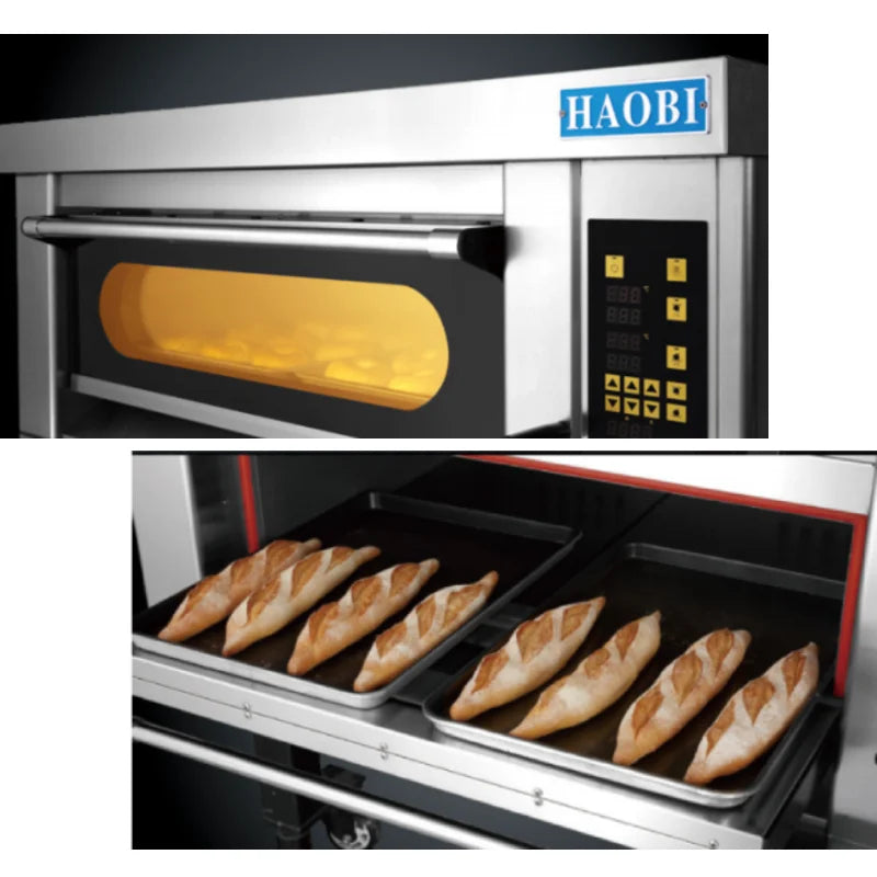 YuMai HB-204B Commercial Electric Bakery Oven Two Decks/Four Trays Adjustable Thermostat Drop-Down Door for Manufacturing Plant