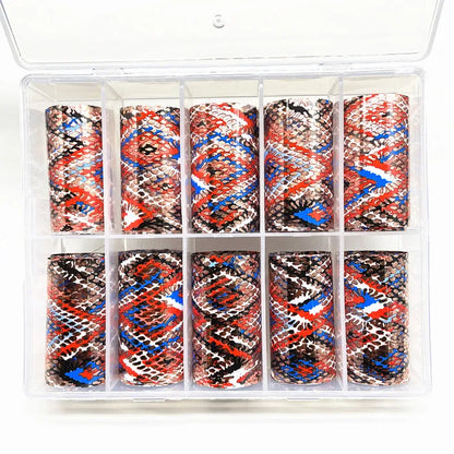 Blushimmer leopard print nail foils and animal nail art stickers for snake skin manicure, transfer paper for decorative nail decals.