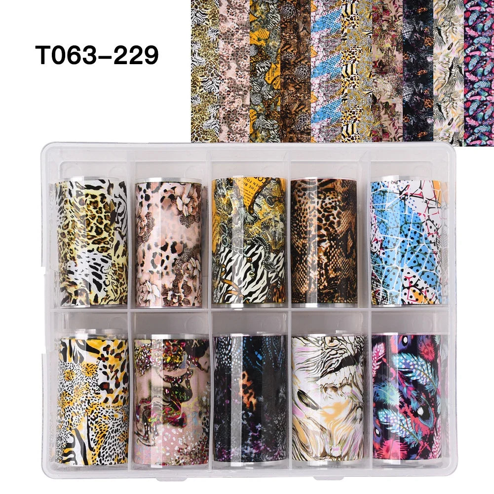 Blushimmer leopard print nail foils transfer paper with snake skin design for animal nail art and manicure decoration.