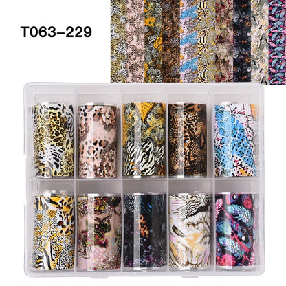 Blushimmer leopard print nail foils transfer paper with snake skin design for animal nail art and manicure decoration.