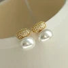 ED68563 New French Simple Superior Sense Micro-inset Zircon Bean Oval Pearl Earrings Elegant Simple Earrings