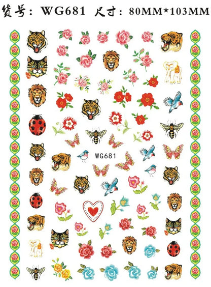 Nail Sticker Snake  Dragon Butterfly Black Multicolor Decals Nail Art Tattoo Slider Water Transfer Letter Nails Art Decoration