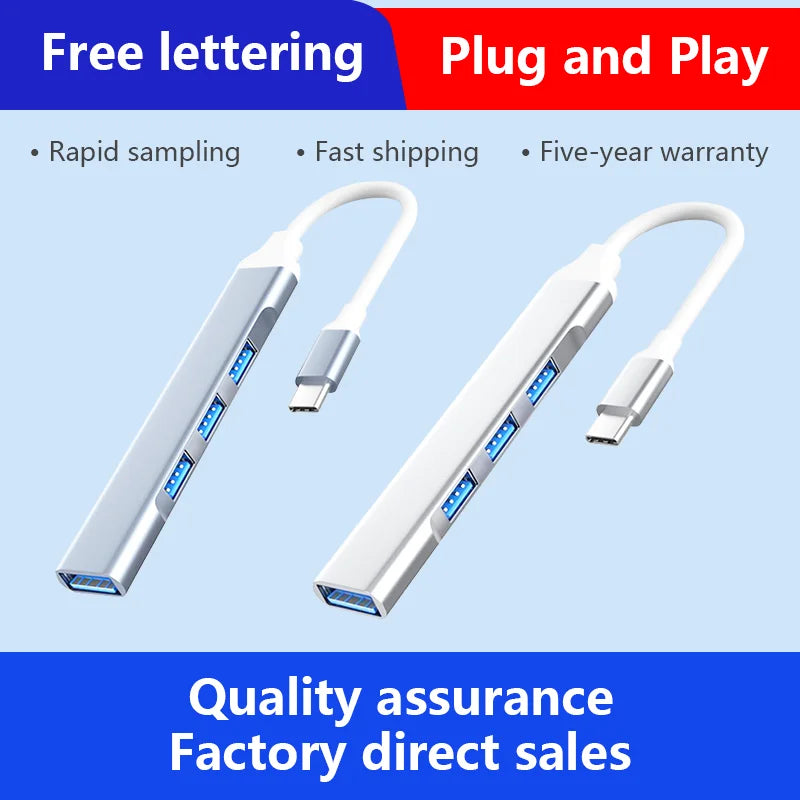 2026 Hot Selling USB3.0 Aluminum Alloy USB Car Hub Expansion Dock Sliver Product Industrial New Design Usb Por Hub for Laptop PC