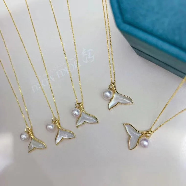 SGARIT  Simple Design Fresh Water Pearl Jewelry Pearl Pendant Necklace with 925 Silver Set Mother of Pearl