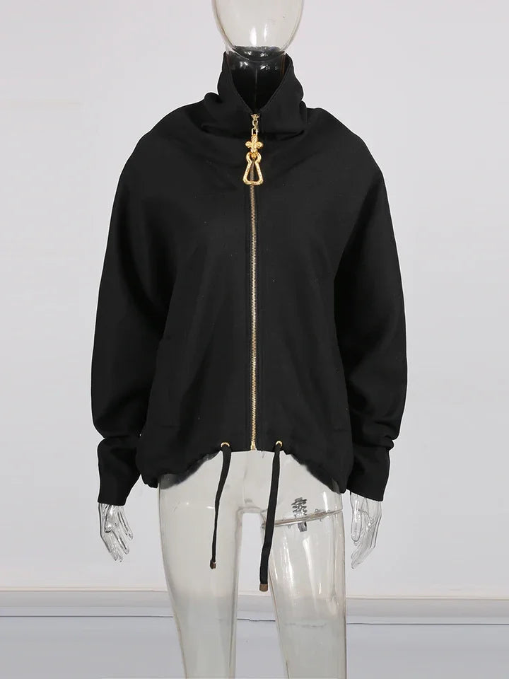 TWOTWINSTYLE Chic Splicing Personalized Zippers Trench Women Breathable Lapel Collar Long Sleeve Loose Coat Fashion