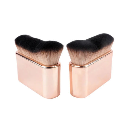 Blushimmer angled foundation makeup brush for liquid bronzer and powder application, portable cosmetic tool with wavy bristles.