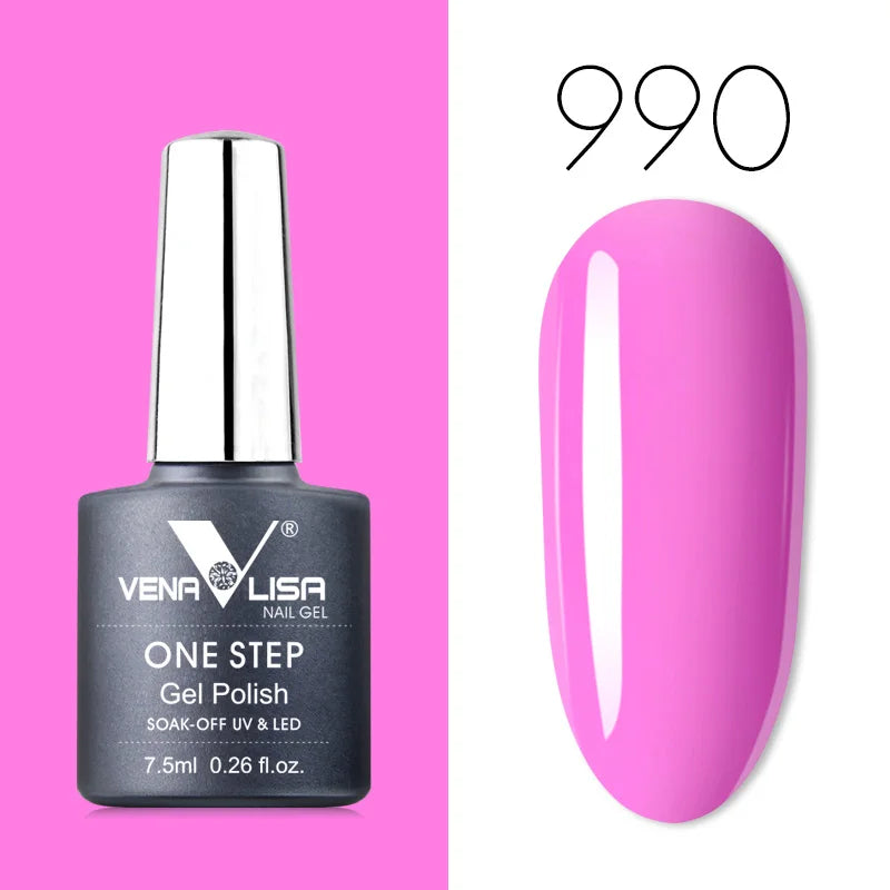 Blushimmer VENALISA 3-in-1 UV gel polish with organic soak-off formula, shown on a nail with a glossy finish under LED/UV light