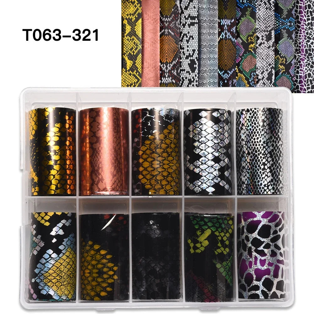 Blushimmer leopard print nail foils and animal print nail decals on transfer paper for leopard and snake skin manicure designs.