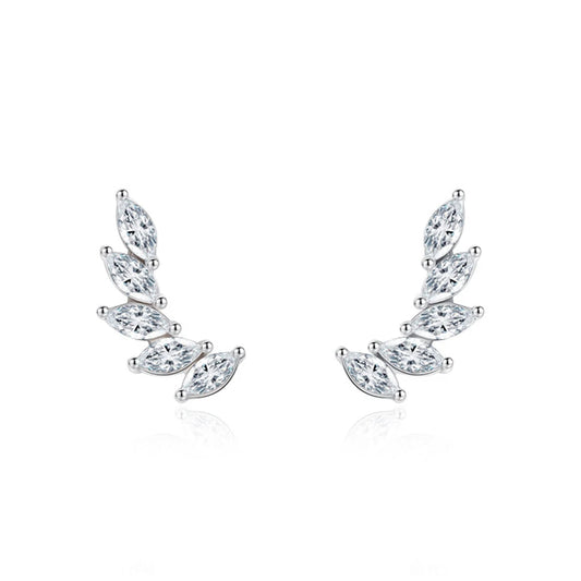New Fashion Marquise Cut Cubic Zircon Paved 92.5% Sterling Silver Leaf Feather Shape Cheap Stud Earrings for Womens Jewelry