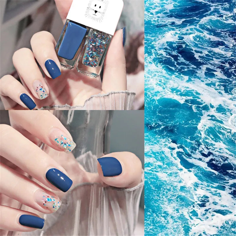 Blushimmer 2-in-1 candy color water-based nail polish with bright, quick-drying, waterproof finish on nails.