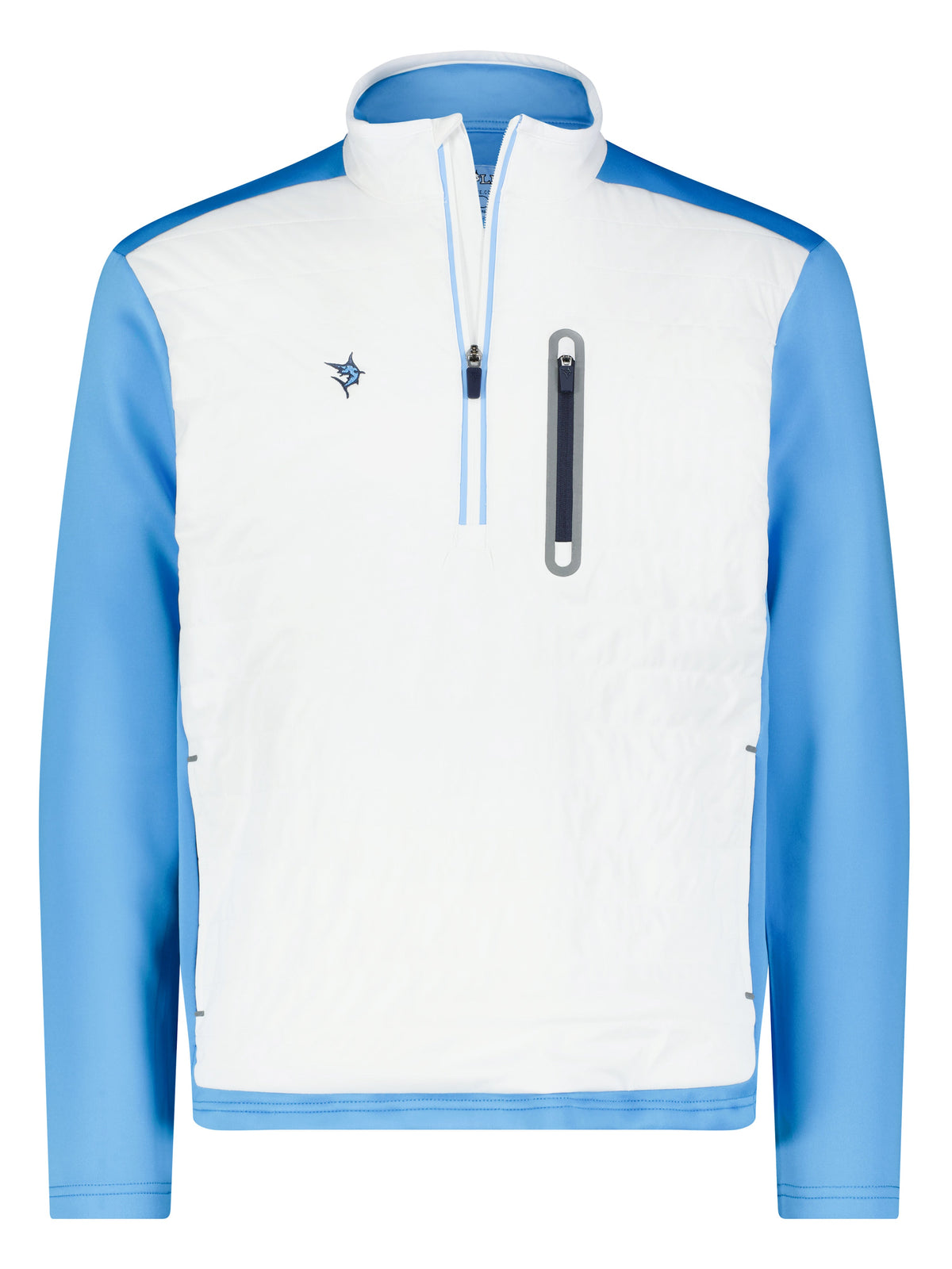 White Water Life Hampton Pullover technical layer quarter zip, navy blue with a high collar and subtle branding.