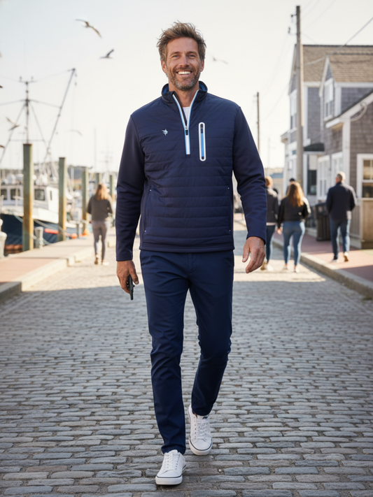 White Water Life Hampton Pullover Technical Layer quarter zip in Cobblestone, featuring a comfortable, stylish golf-inspired design.