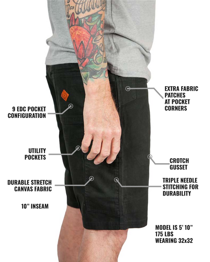 Black Havok Shorts 10 inches from Off The Grid Surplus, featuring a relaxed fit and durable fabric, displayed laid flat.