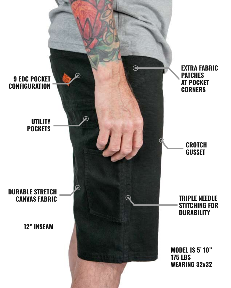 Black Havok Shorts 12-inch by Off The Grid Surplus, casual men's shorts with a relaxed fit and functional design.