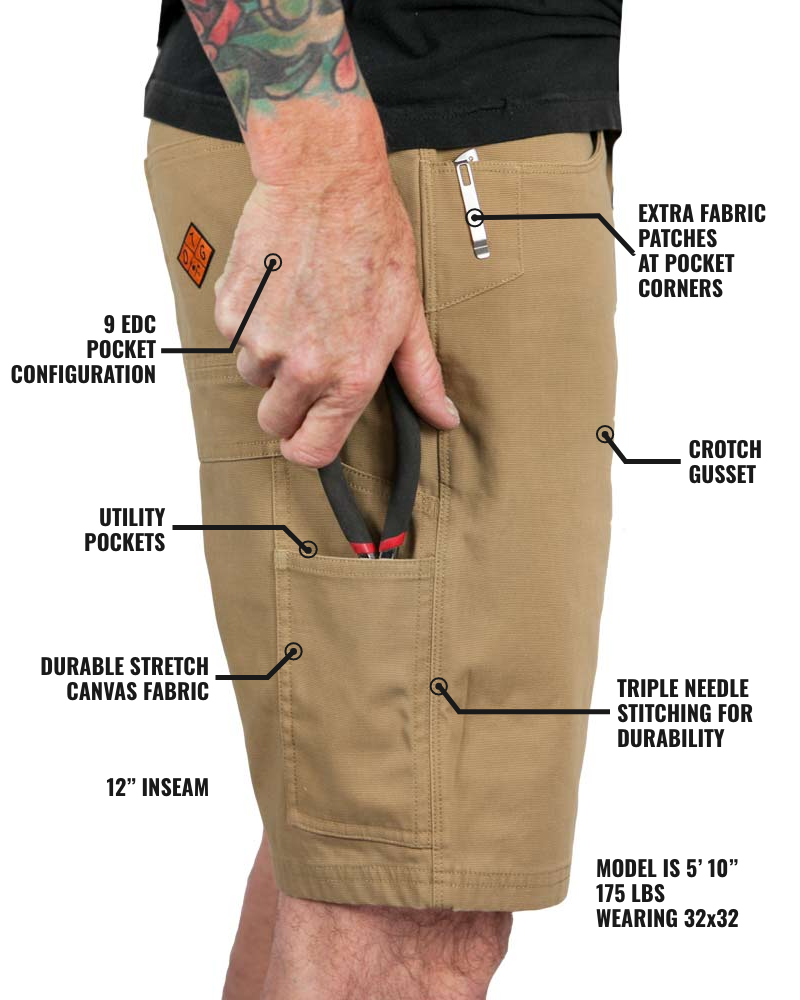 Off The Grid Surplus Havok Shorts 12-inch in Coyote color, lightweight casual shorts with durable fabric and adjustable waistband.