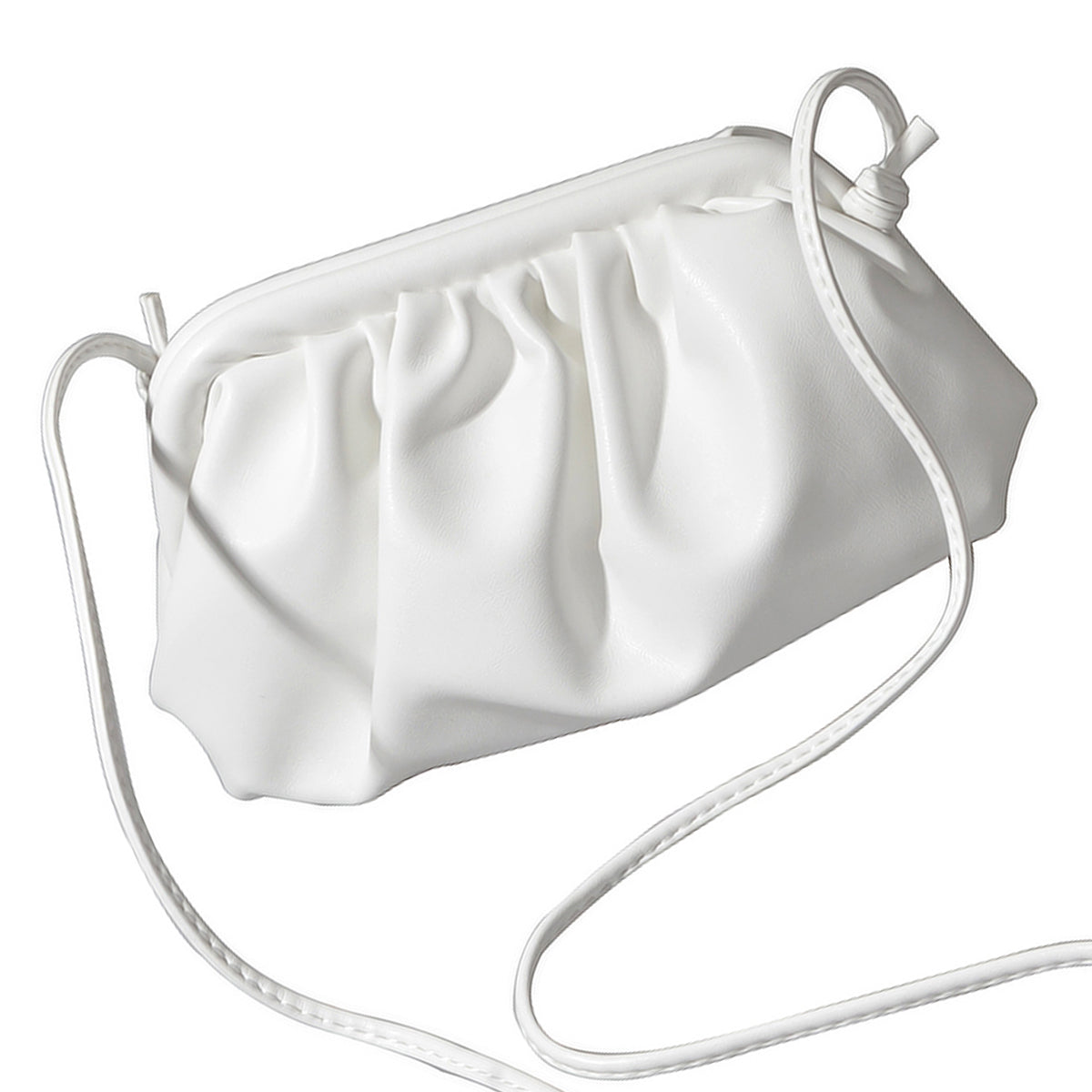 White PU leather clutch hand bag with shoulder strap, stylish women's crossbody bag by Feelontop Jewellery.