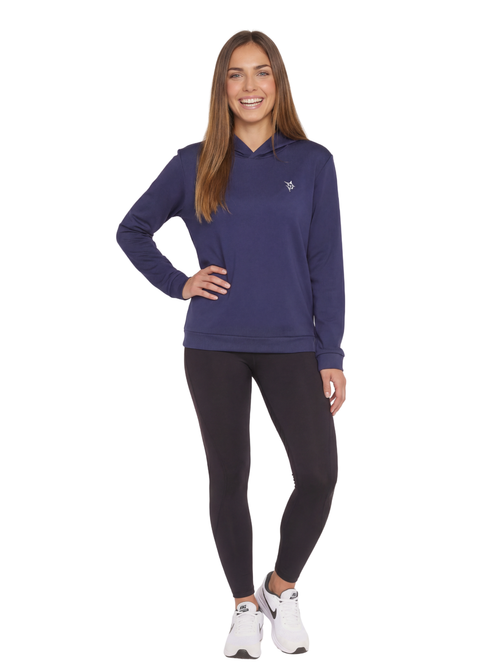 Women's Navy Hillside Hoodie by White Water Life, featuring a comfortable fit and casual style with a hood and long sleeves.