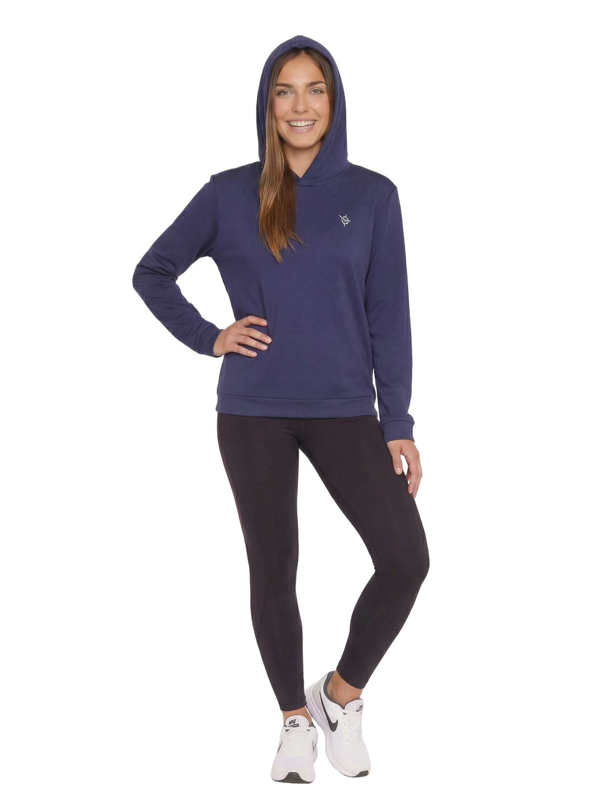 Navy Women's Hillside Hoodie by White Water Life, featuring a comfortable fit and casual style with a hood and front pocket.