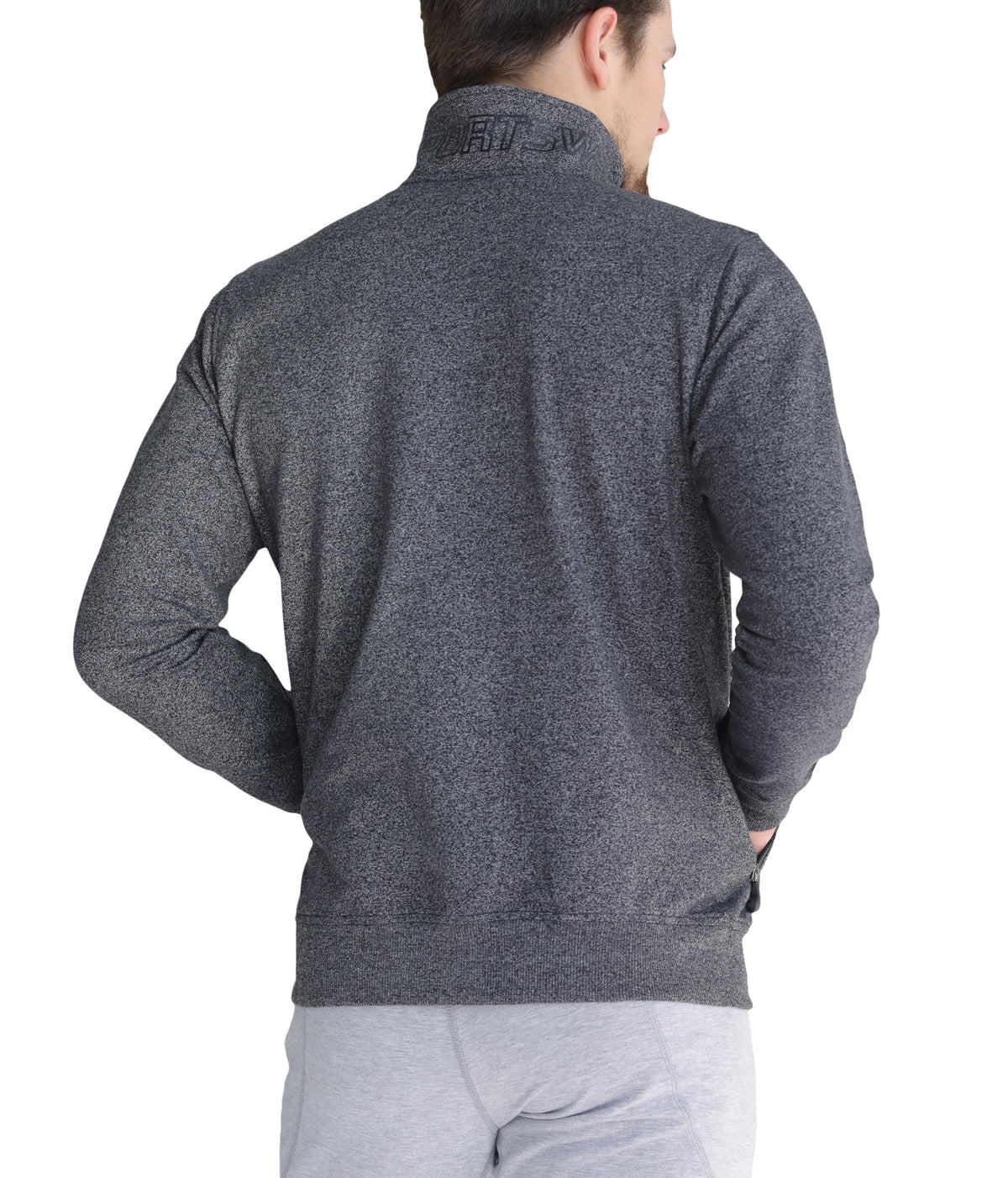 Men's SCR Sportswear all-day comfort full zip sweatshirt with athletic-casual bomber jacket style, shown from the top view.