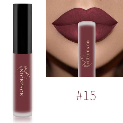 Blushimmer NICEFACE matte liquid lipsticks in sexy red, nude, purple, and metallic shades, waterproof and long-lasting makeup.