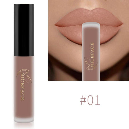 Blushimmer NICEFACE nude liquid lipstick in waterproof, velvet matte finish with long-lasting, non-stick lip tint.