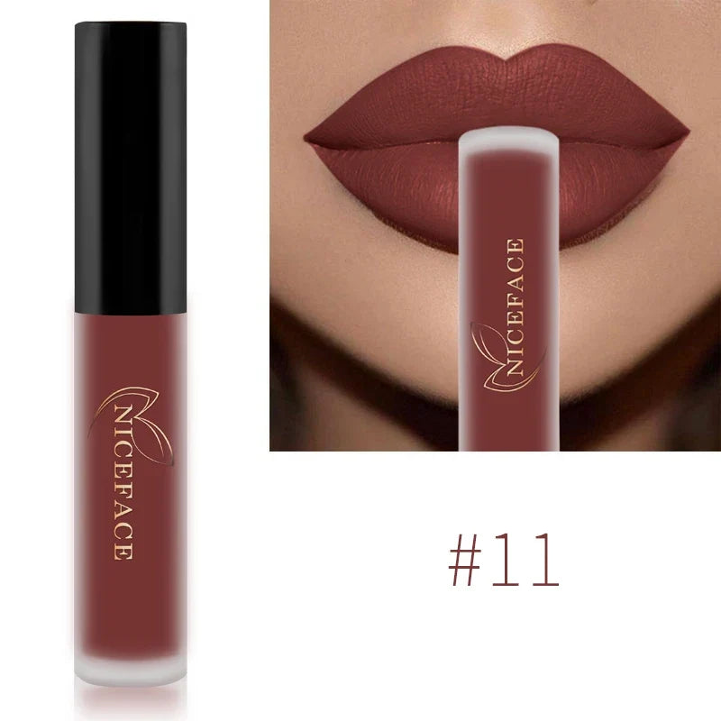 Blushimmer NICEFACE matte liquid lipstick in sexy red, nude, purple, and metallic shades, waterproof and long-lasting lip gloss tint