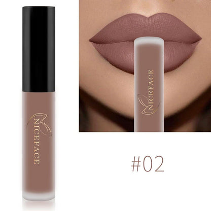 Blushimmer NICEFACE Nude Liquid Lipstick in waterproof velvet matte finish, showing the long-lasting lip gloss applicator and shade