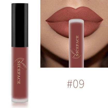 Blushimmer NICEFACE nude liquid lipstick in waterproof velvet matte finish, long-lasting non-stick lip gloss, lip tint makeup.