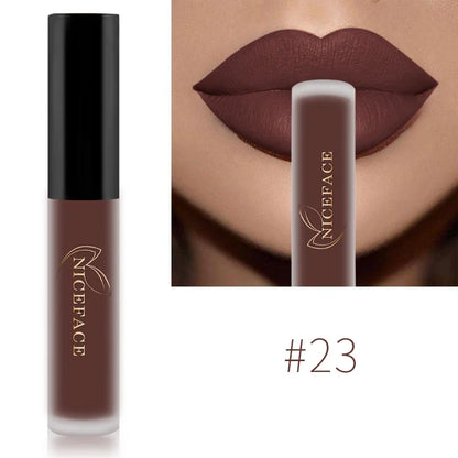 Blushimmer NICEFACE nude liquid lipstick with waterproof velvet matte finish and long-lasting, non-stick lip gloss.