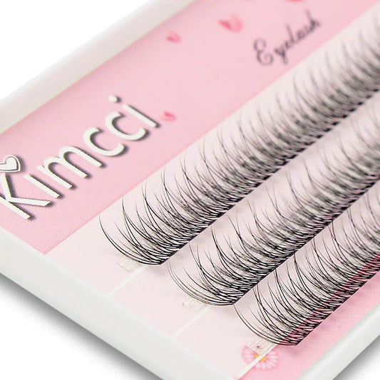 Kimcci 120pcs premium mink individual 3D cluster eyelash extensions by Blushimmer, natural flared eyelash makeup set