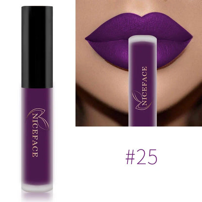 Blushimmer NICEFACE matte liquid lipstick in sexy red, nude, purple, and metallic shades, waterproof and long-lasting lip gloss.