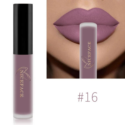 Blushimmer NICEFACE Nude Waterproof Liquid Lipstick with matte finish and long-lasting, non-stick lip gloss in a sleek tube.