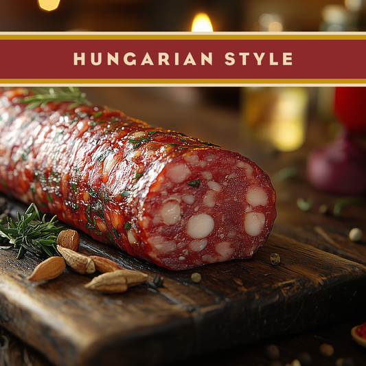 Hungarian style summer sausage by Artas'n Meats, 12oz, sliced and ready to serve, showcasing its traditional cured sausage appearance.