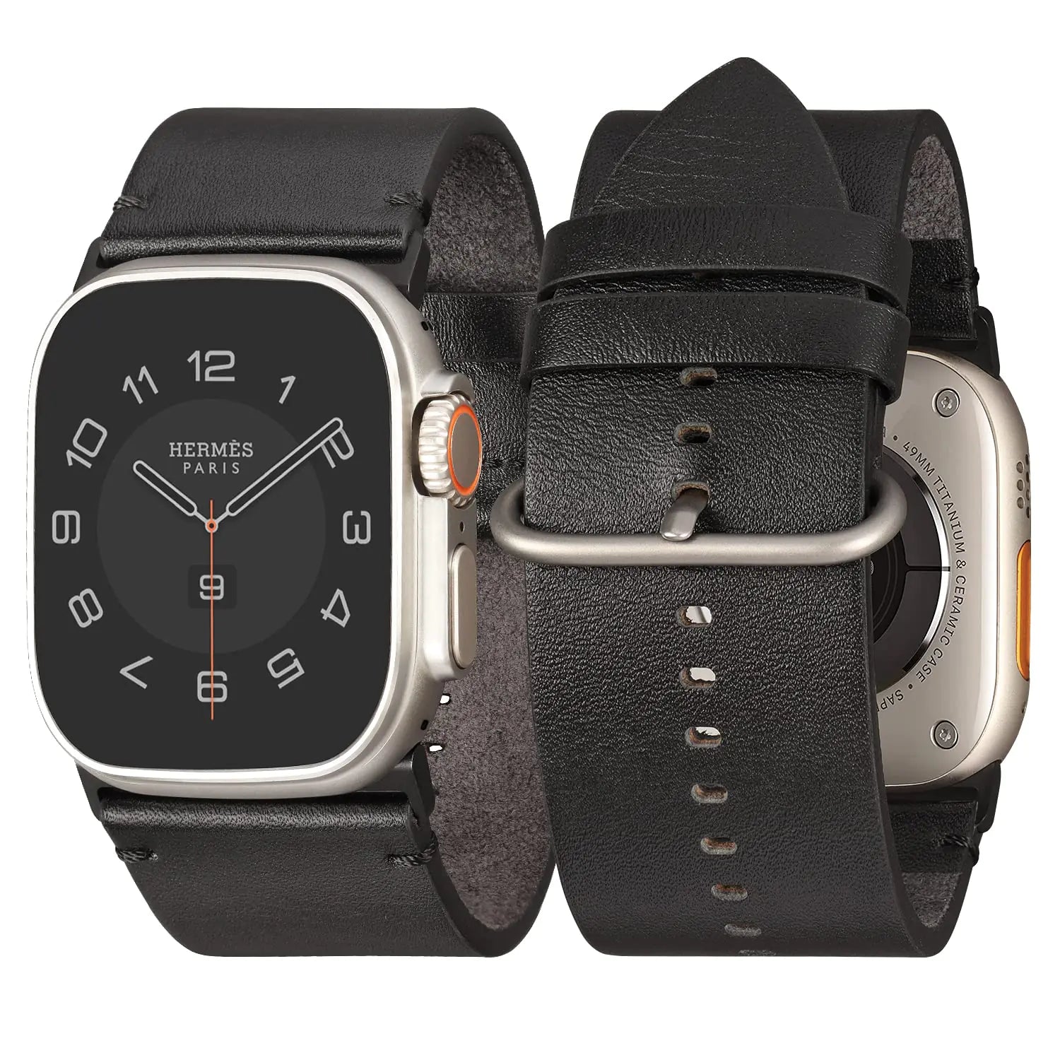 XIAOJU Ultra Wide Apple Watch Ultra Leather Band Compatible with Apple Watch 49mm 45mm 44mm 42mm Genuine Leather Apple Watch Band for Men for Iwatch Series Ultra SE 2/8/7/6/5/4/3/2/1/SE Black