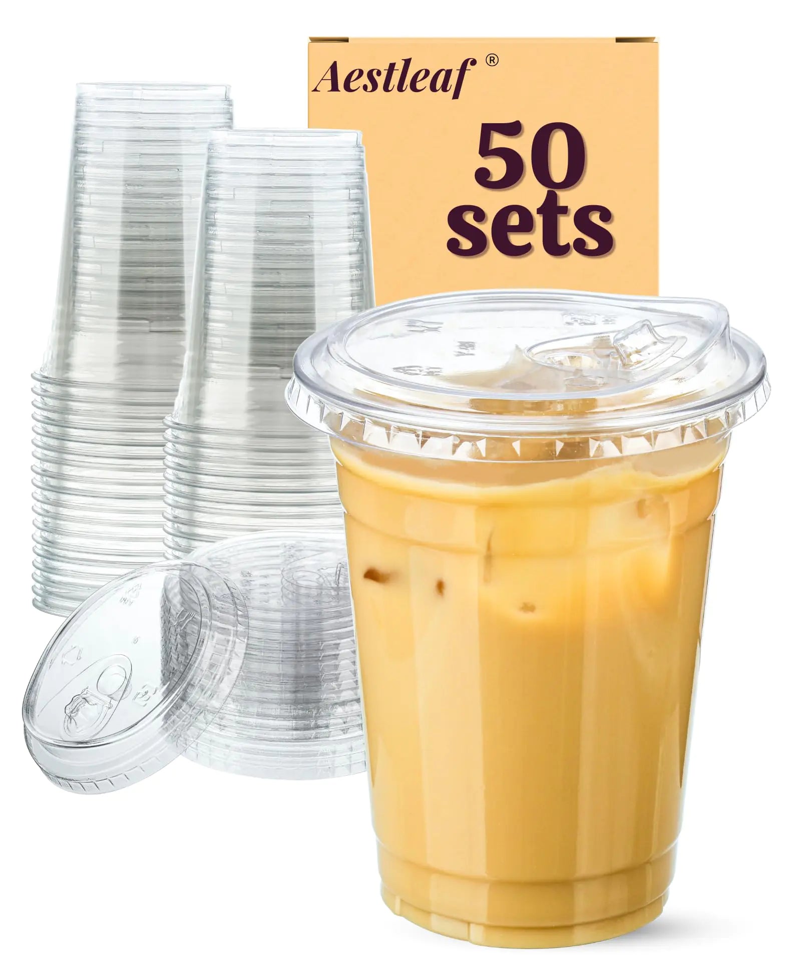 Aestleaf Clear Plastic Cups with Sip-Lids 16 oz 50 Sets Disposable Coffee Cups Plastic Iced Coffee Cups with Strawless Lids To Go Coffee Cups for Smoothie Milkshake Cold Drinks