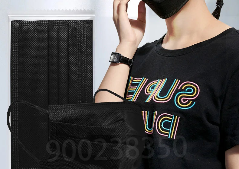10-500Pcs Adults Mask Disposable individual Separate Package masque noir Anti-dust 3 Layer Ply Filter Black Mouth Face mask