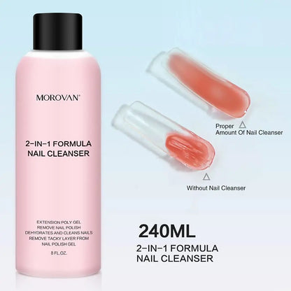 Blushimmer 8oz nail cleanser with 2-in-1 poly nail extension gel slip solution and professional lint-free nail polish remover.
