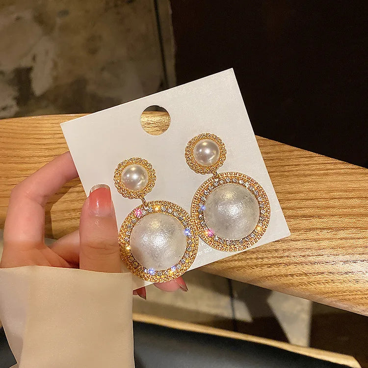 New Large Crystal Pearl Drop Earrings For Women Earing Jewelry Earings Korean Fashion European American Big Earrings Party