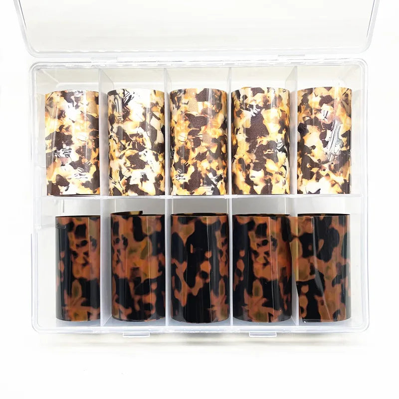Blushimmer leopard print nail foil transfer paper with animal skin design for nail art and manicure decoration.